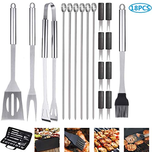 Set de 18 Utensilios y Cubiertos Profesional para Asador Carne Asada en  Acero Inoxidable. Espátula, Pinzas, Tenedores, Pinchos, Cepillo para Asar,  etc.Barbacoa al Aire libre, Picnic de Camping Shuxiu Wang 9024719201801